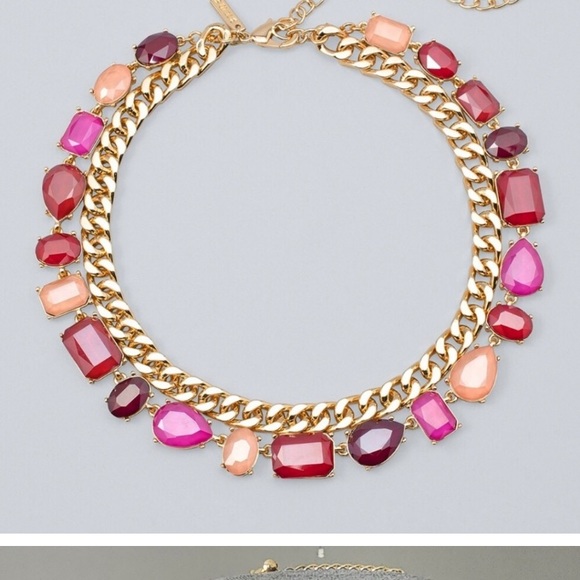 WHBM Convertible Station Necklace Gold Finish Chain with Candy Colored Gems - Picture 3 of 5